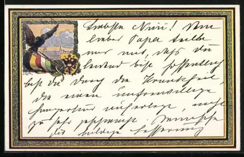 AK Rotes Kreuz Nr. 6: Adler und österr. u. ungar. Nationalfahne, Wappen