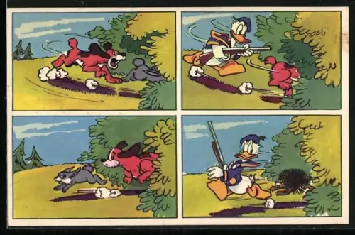 AK Donald Duck und sein Hund werden von Igel gejagt