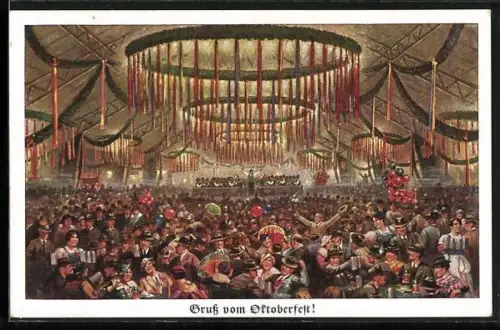 Künstler-AK München, Oktoberfest München, Augustiner-Festhalle