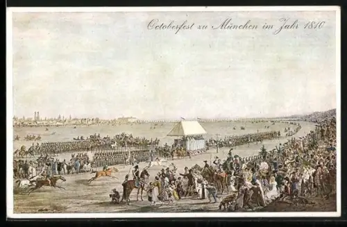 Künstler-AK München, Gruss vom Oktoberfest im 1810, Pferderennen auf der Theresien-Wiese