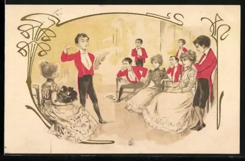 AK Junge trägt einer Gesellschaft ein Gedicht vor