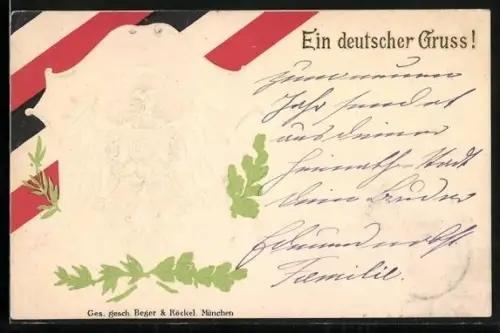 Präge-AK Wappen mit Kaiserlicher Krone und schwarz-weiss-roten Nationalfarben