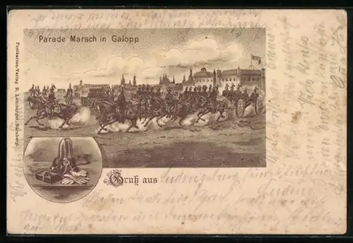 Künstler-AK Parade-Marsch im Galopp