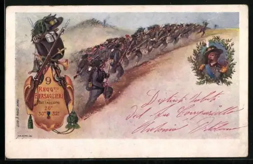 AK Infanteriesoldaten in Uniformen, 9o Reggimento Bersaglieri
