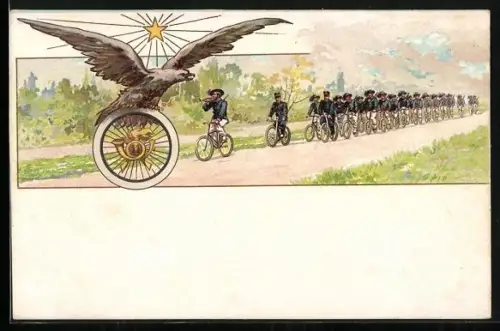 AK Italienische Infanterie auf Fahrrädern, Bersaglieri, Postillon