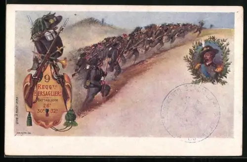 AK Infanteriesoldaten in Uniformen, 9o Reggimento Bersaglieri