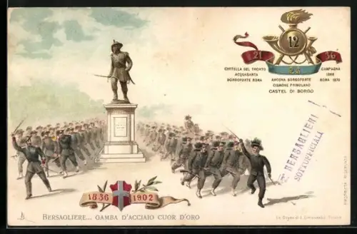 Lithographie 12° Bersagliere, Gamba d`Acciaio cuor d`Oro