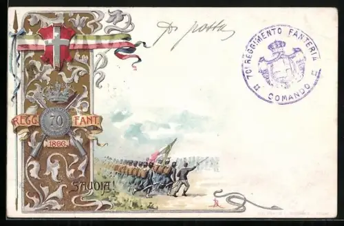 Lithographie Regg. Fant. 70, Italienisches Infanterie-Regiment 70 in der Schalcht