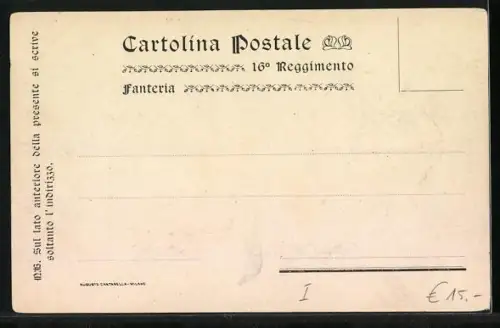 Lithographie Milano, Fahne des 16. Reg., Ortsansicht