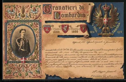 AK 74. Reggimento Fanteria, Granatieri di Lombardia, Portrait Amedeo di Savoia in Uniform mit Orden