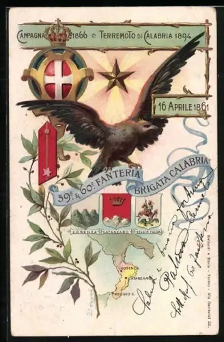 AK 59 & 60. Fanteria Brigata Calabria, Campagna 1866, Terremoto 1894