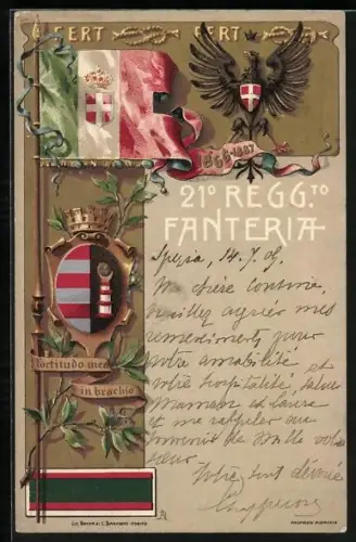 AK 21. Reggimento Fanteria, Fahne und Regimentswappen des Infanterie-Regiment Nr. 21