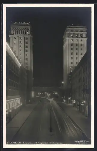 AK Stockholm, Kungsgatan med Kungstornen i kvällsbelysning