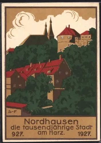 AK Nordhausen, Ortsansicht zur 1000 Jahrfeier, 927-1927