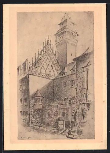 AK Zeitz, Rathaus mit dem spätgotischen Giebel