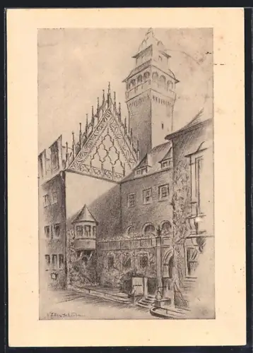 AK Zeitz, Rathaus mit dem spätgotischen Giebel