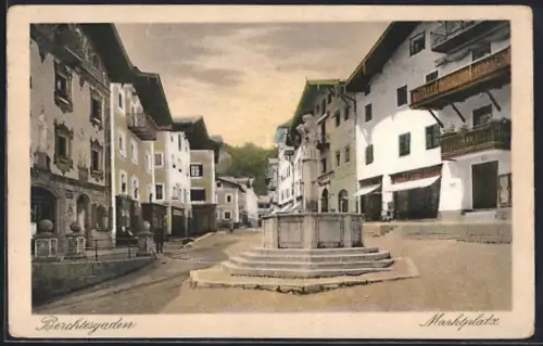 AK Berchtesgaden, Marktplatz mit Brunnen