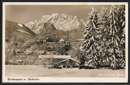 AK Berchtesgaden, Ortsansicht mit Hochkalter, Winterlandschaft