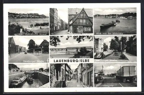 AK Lauenburg /Elbe, Hohnstorfer Strand, Elbbrücke, Hamburger Strasse