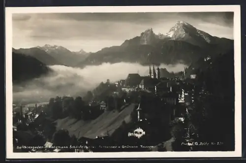 AK Berchtesgaden, Ortsansicht mit Watzmann