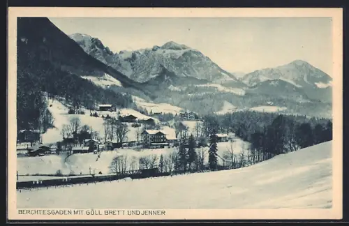 AK Berchtesgaden, Ortsansicht, Göll, Brett, Jenner, Winterlandschaft