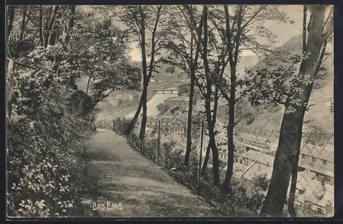 AK Bad Ems, Weg mit Blick auf Stadt und Brücke