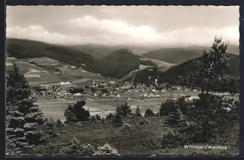 AK Willingen /Waldeck, Panoramaansicht des Ortes und umliegender Berge