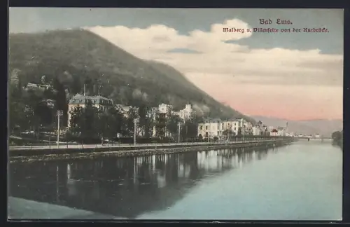 AK Bad Ems, Malberg und Villenseite von der Kurbrücke