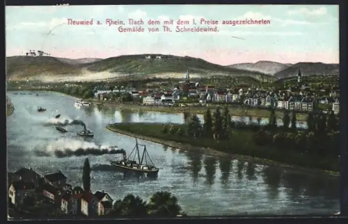 AK Neuwied a. Rhein, Rheinansicht nach Gemälde von Th. Schneidewind