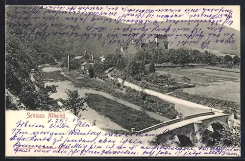 AK Neuwied-Altwied, Schloss Altwied, Brücke, Flusslandschaft