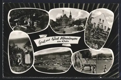 AK Bad Hönningen am Rhein, Badehaus, Kirche, Schwimmbad