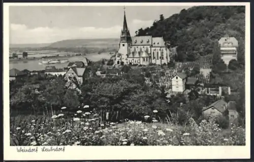 AK Leubsdorf / Rhein, Weindorf, Kirche, Rheinblick