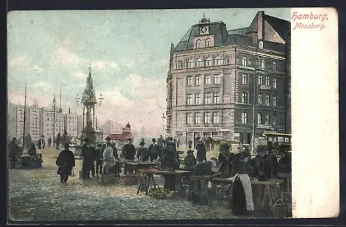 AK Hamburg, Messberg, Marktplatz mit Brunnen und historischen Gebäuden