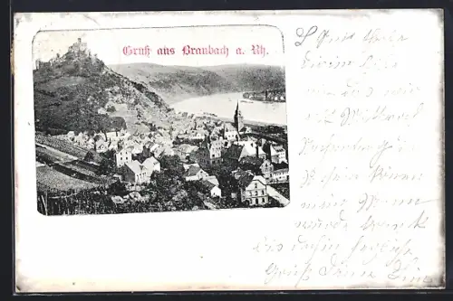 AK Braubach a. Rh., Ortsansicht mit Burg und Rhein