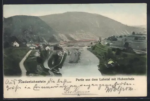 AK Niederlahnstein, Partie aus dem Lahntal mit Hohenrheinh