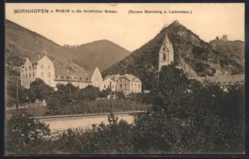 AK Bornhofen a. Rhein, Die feindlichen Brüder, Ruinen Sternberg und Liebenstein