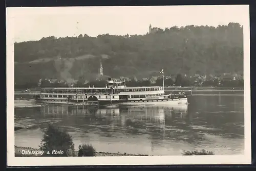 AK Osterspay a. Rhein, Dampfschiff u. Ortsansicht