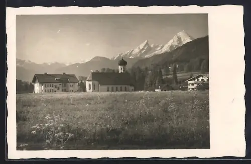 AK Bischofswiesen /Watzmann, Kirche, Watzmann, Landschaft