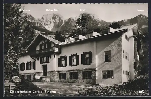 AK Schönau über Berchtesgaden, Kinderkurheim Carola, Kehlstein, Hoher Göll, Brett, Jenner