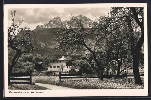 AK Schönau / Königssee, Bauernhaus, Watzmann