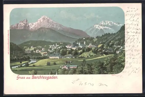 AK Berchtesgaden, Ortsansicht mit Alpenpanorama