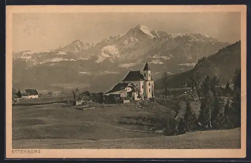 AK Ettenberg bei Schellenberg, Kirche mit Alpenpanorama