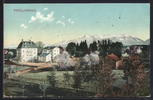 AK Freilassing, Ortsansicht mit Wohnhäusern und Alpenpanorama