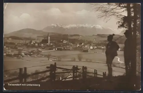 AK Teisendorf, Ortsansicht mit Kirche und Untersberg