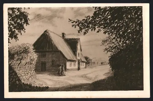 Künstler-AK Insel Sylt, Friesenhäuser