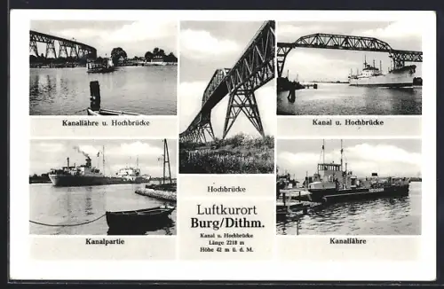 AK Burg /Dithm., Hochbrücke, Kanalfähre, Kanalpartie