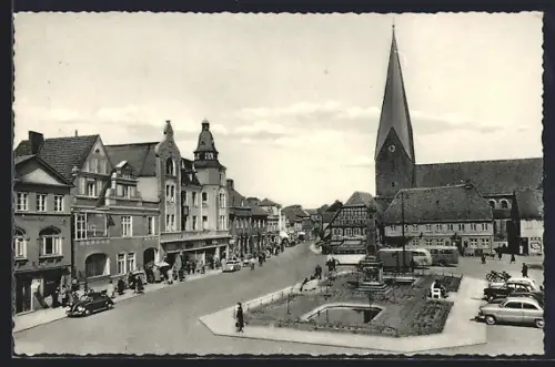 AK Eutin, Marktplatz, Kirche, Brunnen, Geschäftshäuser