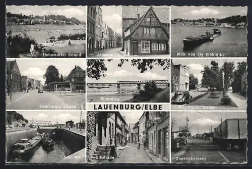 AK Lauenburg /Elbe, Elbbrücke, Schleuse, Hamburger Strasse, Elbstrasse, Zonenübergang