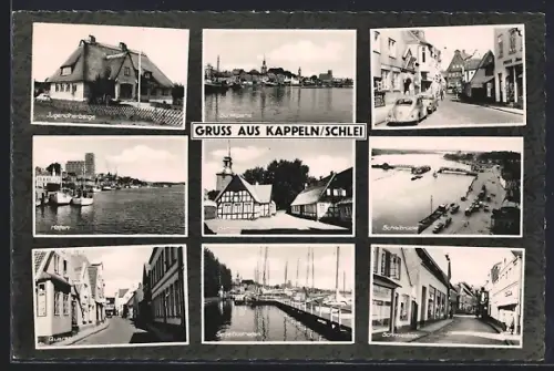 AK Kappeln /Schlei, Jugendherberge, Hafen, Schleibrücke, Sperrwerk, Quernstrasse, Schmiedestrasse