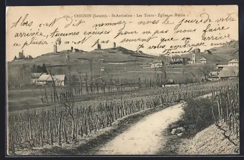 AK Chignin /Savoie, St-Anthelme, Les Tours, Église et Mairie